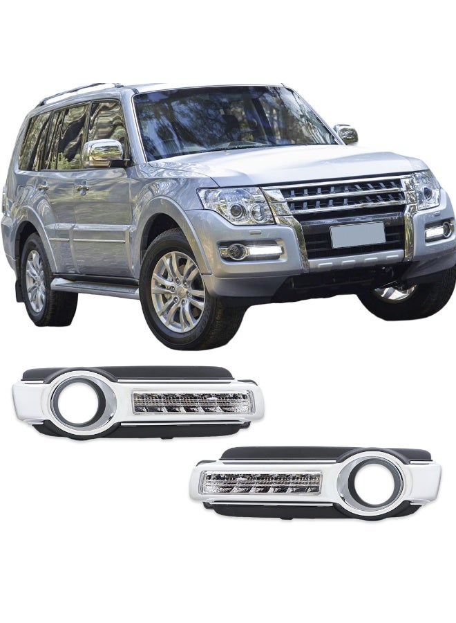 DLAA Pack of 2 Front Daytime Running MB812L2L-1 LED Black Frame Fog Lamp & Chrome Rim Only with Wires Suitable for Pajero 2015 | 1 Year International Warranty - Image 1